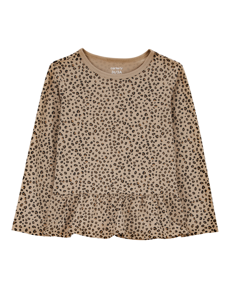 Toddler Leopard Print Peplum Top, image 1 of 3 slides