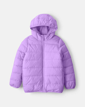 Girls Midweight Packable Puffer - Purple, 