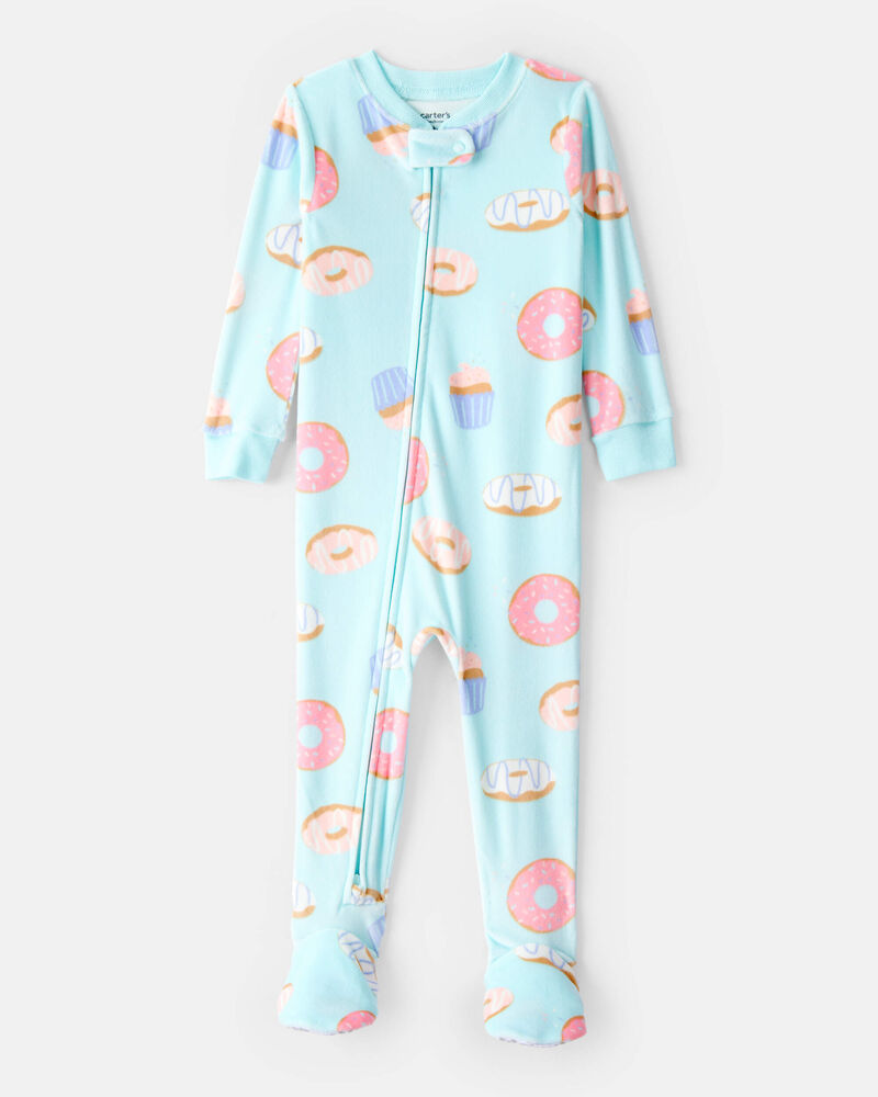 Toddler Girl Donuts DreamPlush Long-Sleeve Snug Fit 1-Piece Pajamas - Blue, image 1 of 3 slides