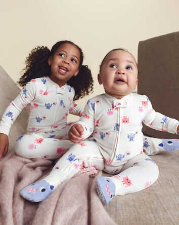 Toddler Girl 1-Piece Monster DreamPlush Snug Fit Footed Pyjama - Cream, 