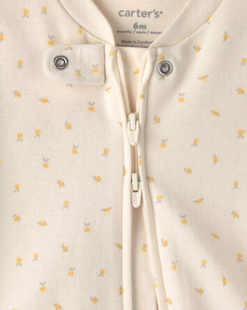 Baby Girl Bee 100% Cotton 2-Way Zip Sleeper - Cream, 