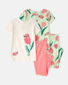B&eacute;b&eacute; fille - Ensemble de pyjama 4 pi&egrave;ces Ladybug Fleurs 100 % coton Ajust&eacute; - Rose/vert, image 1 sur 3 diapositives