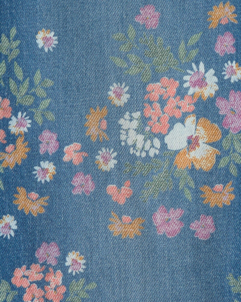 Girls Floral Denim Wide-Leg Jeans - Medium Wash, image 3 of 5 slides