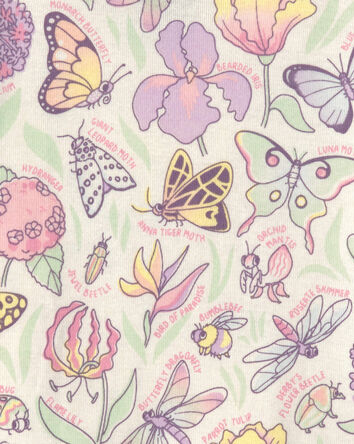 Girls Butterfly 100% Cotton Snug Fit 2-Piece Pyjama Set - Cream, 