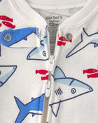 Baby Boy Shark 100% Cotton Snug Fit 1-Piece Pyjama - Ivory/Blue, image 2 of 4 slides