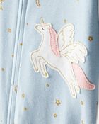Toddler Girl Unicorn Star Print 100% Cotton Long-Sleeve 2-Way Zip 1-Piece Pyjamas - Blue, image 2 of 4 slides