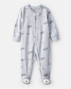 B&eacute;b&eacute; - Grenouill&egrave;re ajust&eacute;e &agrave; manches longues en coton 100 % imprim&eacute; &ndash; Bleu, image 1 sur 4 diapositives