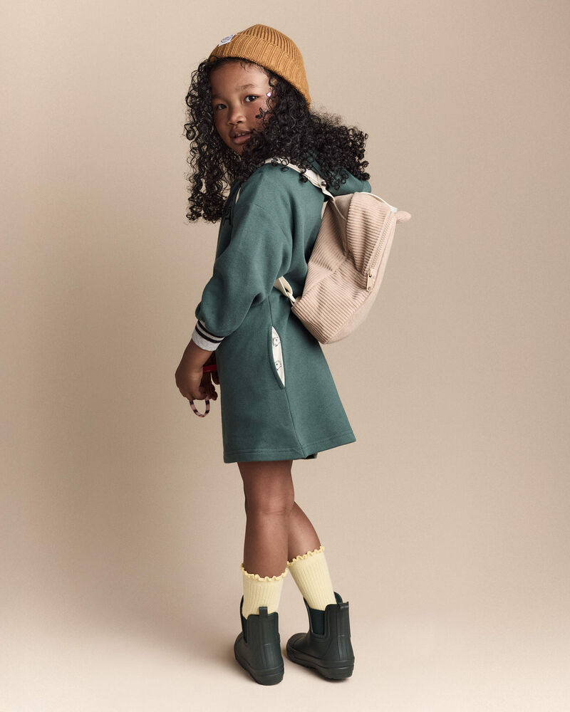 Toddler Girl Long-Sleeve Hooded Sweatshirt Dress - Green, image 2 of 7 slides