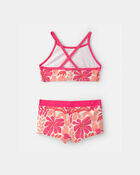 Girls 3-Piece Floral Long-Sleeve Rashguard Swimsuit Set - Pink/Orange, image 3 of 5 slides