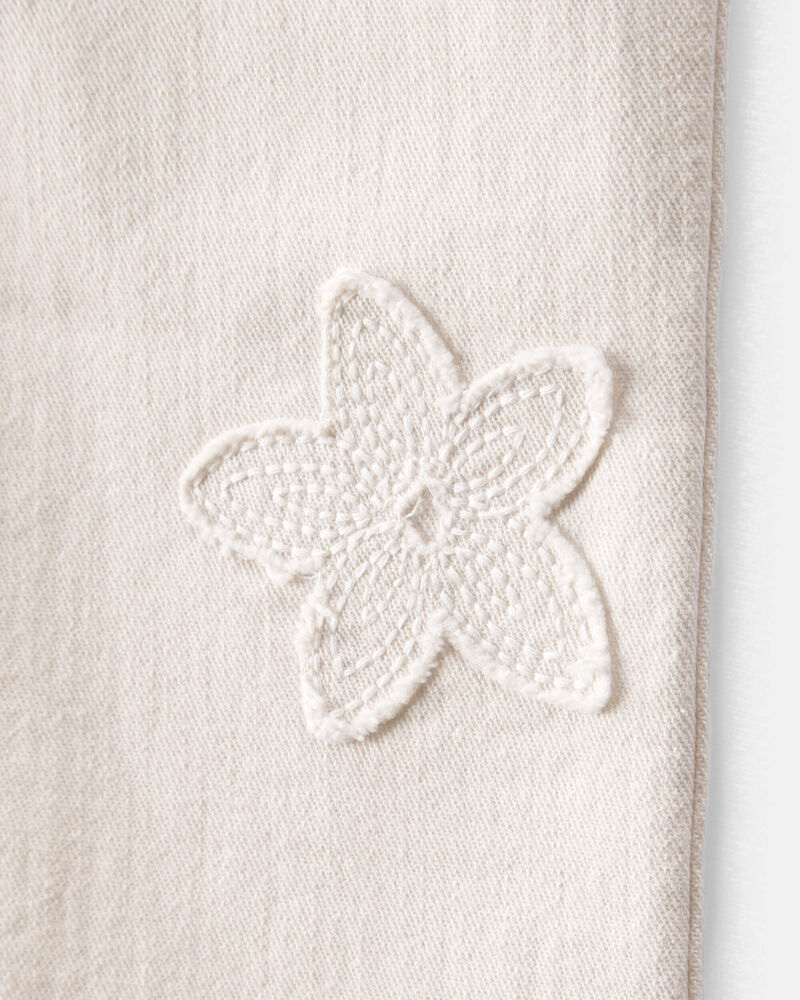 Baby Floral Embroidered Iconic Denim Wide Leg Jeans - Cream, image 3 of 5 slides