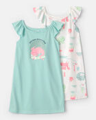 Girls 2-Pack Fairy Tale Dragon Loose Fit Nightgown - Blue/Ivory, image 1 of 5 slides