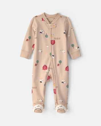 B&eacute;b&eacute; - Grenouill&egrave;re 100 % coton avec fermeture &agrave; glissi&egrave;re double sens &agrave; motif ferme &ndash; Rose, 