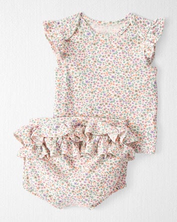 Baby 2-Piece Organic Cotton Rib Floral-Print Set, 
