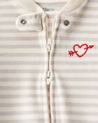 Baby Valentine's Day Striped DreamPlush Snug Fit 2-Way Zip Sleeper - Grey, image 2 of 5 slides