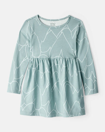 Tout-petit fille - Robe à manches longues en coton à motifs de cœurs. - Vert, 