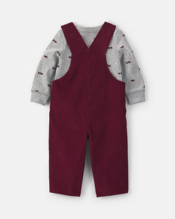 Baby Boy 2-Piece Holiday Corduroy Long-Sleeve Overall Set - Burgundy/Grey, 
