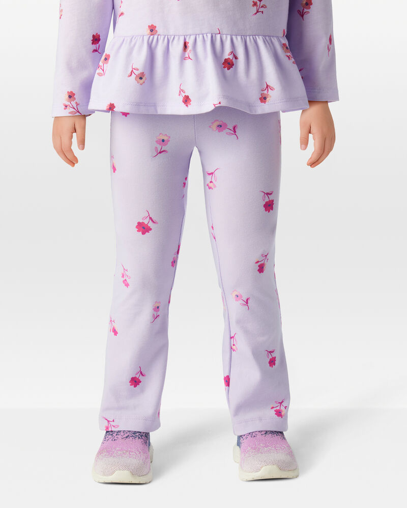 Toddler Girl Floral Cotton Flare Pull-On Stretch Leggings - Purple, image 3 of 6 slides