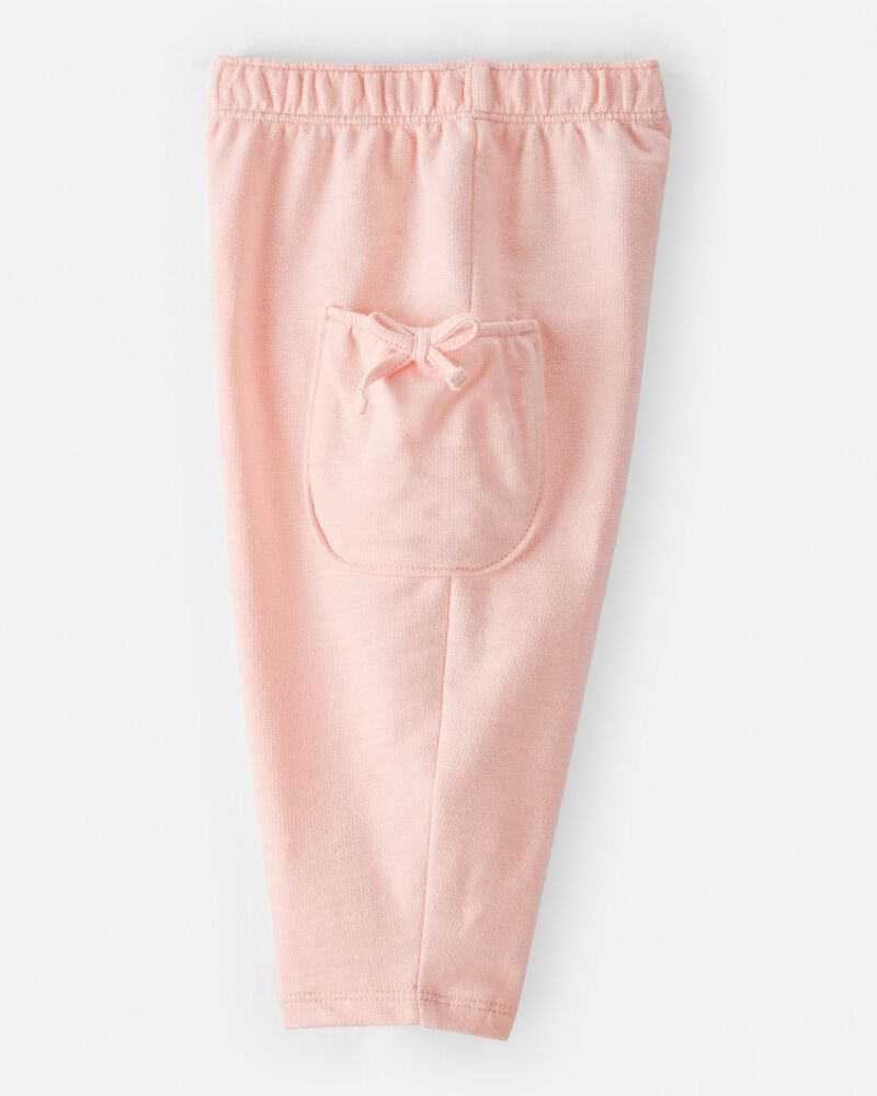 Baby Girl Bow Pocket French Terry Pants - Coral, image 3 of 5 slides