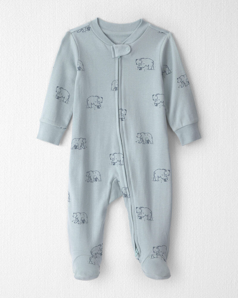 B&eacute;b&eacute; - Grenouill&egrave;re en coton biologique &agrave; motif Oursons bleus , image 1 sur 4 diapositives