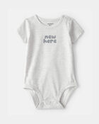 Baby 'New Here' Graphic Bodysuit - Grey, image 1 of 3 slides