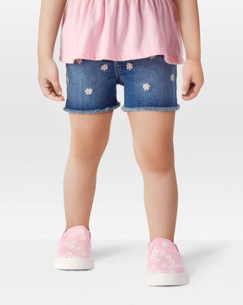 Toddler Daisy Print Iconic Denim Short - Blue Ozone Wash, 