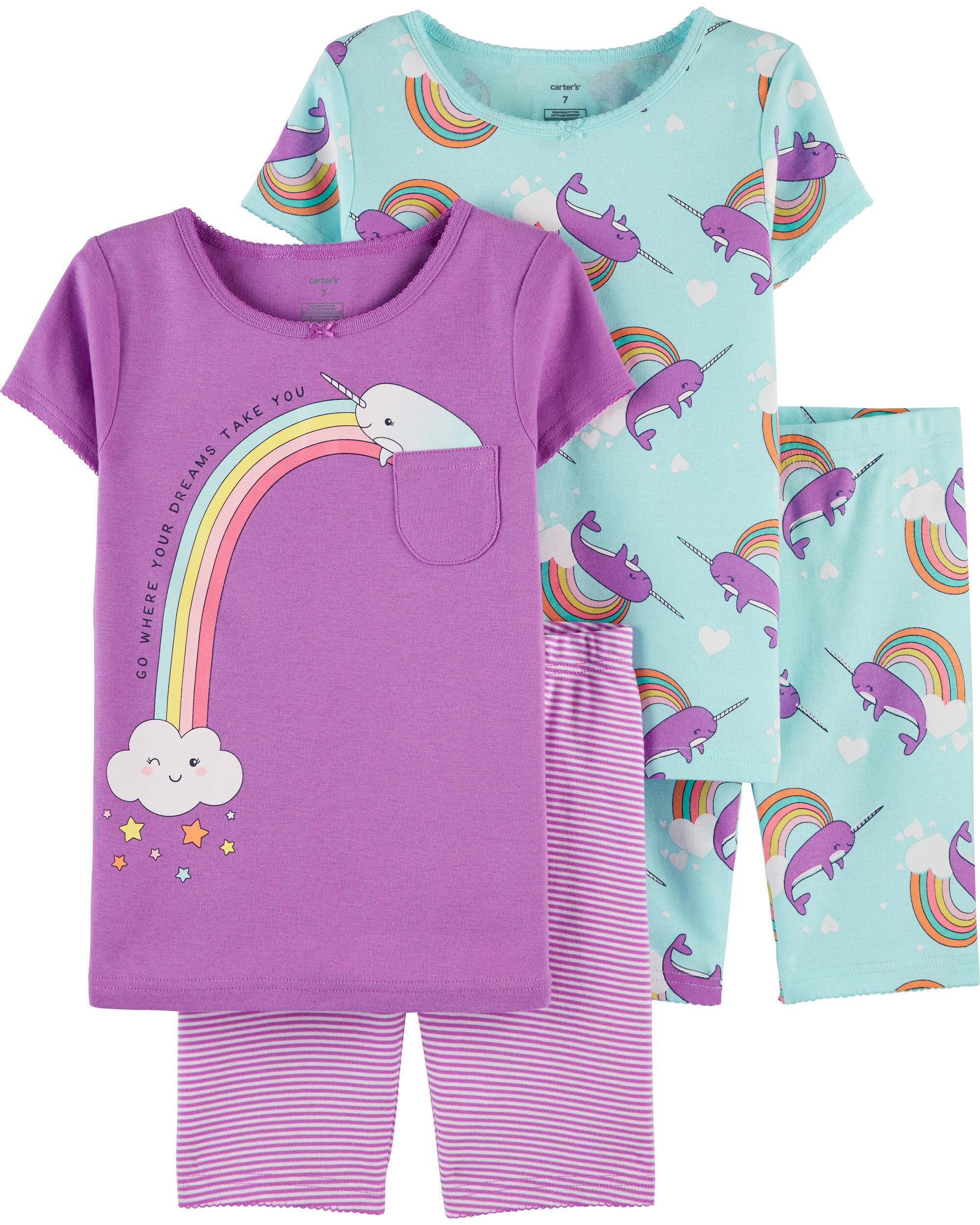 Pink Blue Kid 4 Piece Narwhal 100 Snug Fit Cotton Pyjamas Carter s Oshkosh Canada