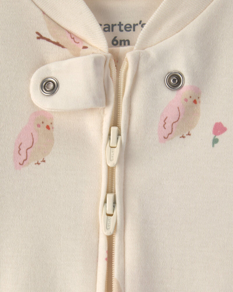 B&eacute;b&eacute; fille - Grenouill&egrave;re en 100 % coton &agrave; fermeture &agrave; glissi&egrave;re double sens &agrave; motif de hibou - Cr&egrave;me, image 3 sur 4 diapositives