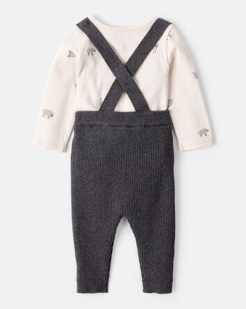 Baby Boy 2-Piece Sheep Print Cotton Long-Sleeve Overall Set - White/Grey, 