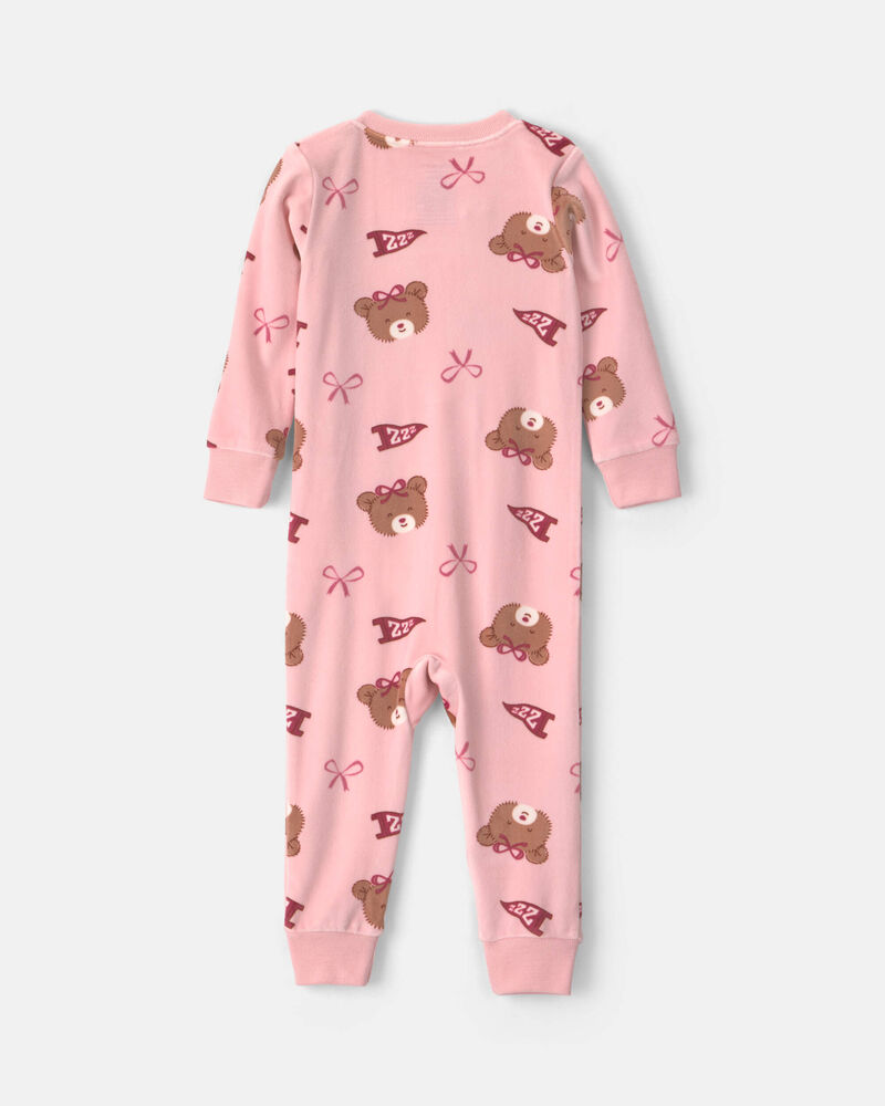 B&eacute;b&eacute; fille - Pyjama ajust&eacute; 1 pi&egrave;ce en DreamPlush avec fermeture &agrave; glissi&egrave;re double sens et motif ourson et n&oelig;ud - Rose, image 2 sur 4 diapositives