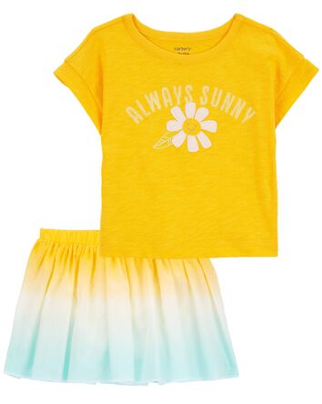 Ensemble 2 pièces t-shirt à motif de fleur et jupe-short ombrée pour bébés, 