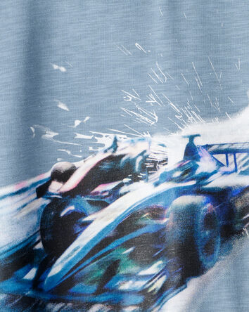 Garçons - Chandail en coton à motif de voitures de course - Bleu, 