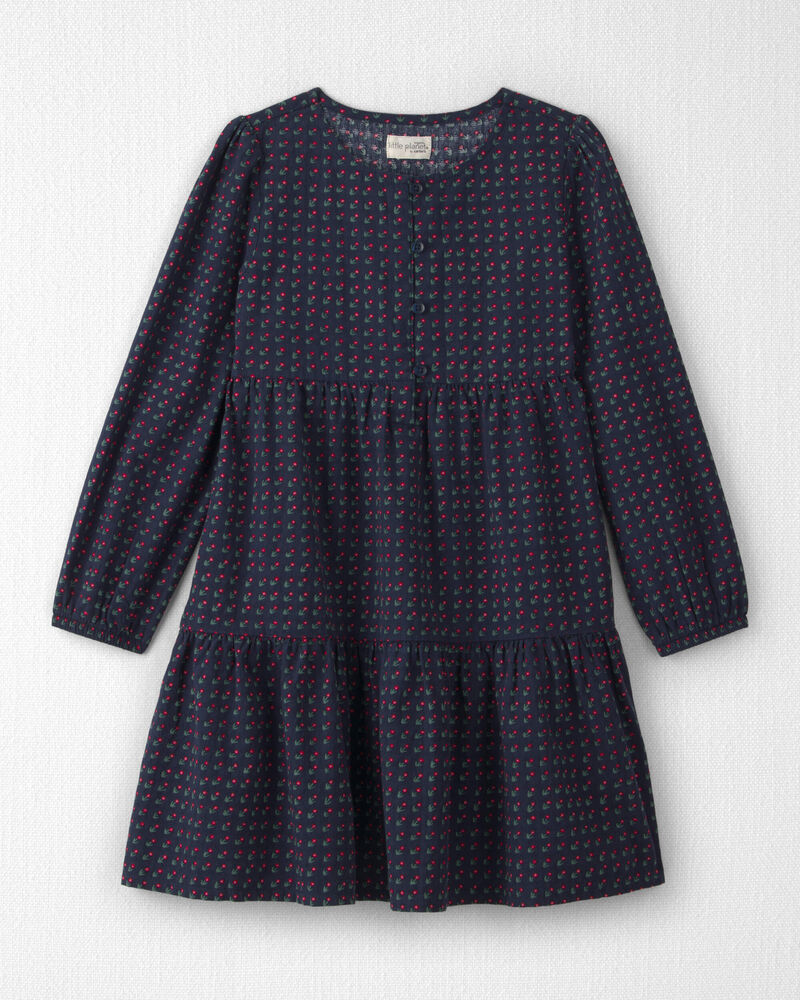 Girls Organic Cotton Dobby Dress in Navy Floral, image 1 of 5 slides