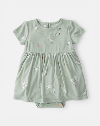 Baby Girl Bunny Short-Sleeve Bodysuit Dress - Green, 
