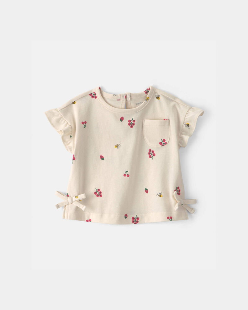 B&eacute;b&eacute; fille - Haut manches courtes &agrave; motif floral - Cr&egrave;me, image 1 sur 2 diapositives