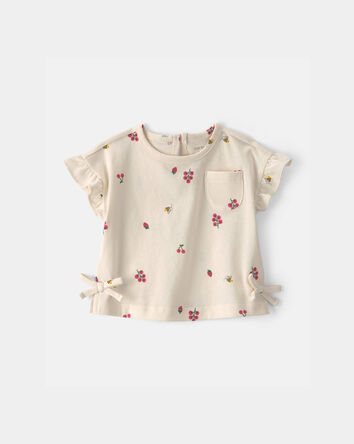 B&eacute;b&eacute; fille - Haut manches courtes &agrave; motif floral - Cr&egrave;me, 