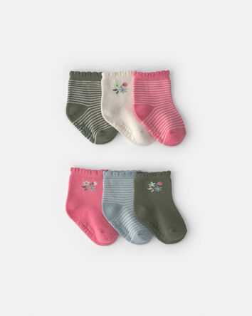 B&eacute;b&eacute; fille - Emballage 6 paires de chaussettes mi-mollet festonn&eacute;es &agrave; motif floral, 