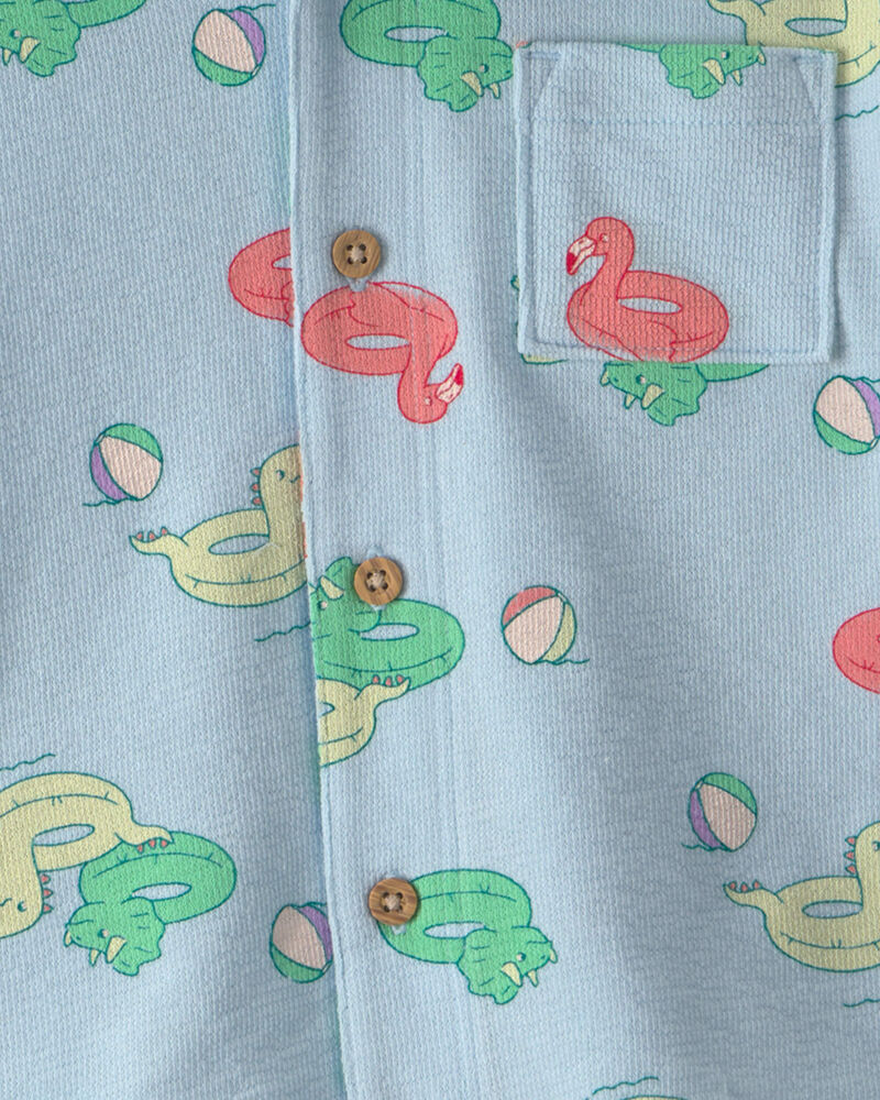 Tout-petit gar&ccedil;on - Chemise boutonn&eacute;e &agrave; manches courtes &agrave; motif de flotteurs de piscine - Bleu, image 2 sur 2 diapositives