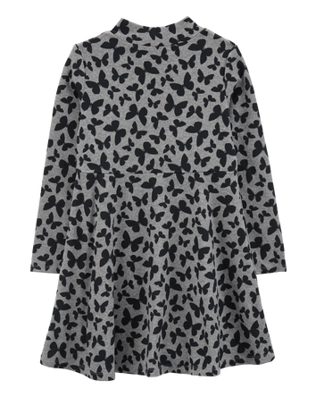 Kid Butterfly Print Mock Neck Long-Sleeve Dress, 