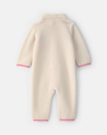 B&eacute;b&eacute; fille - Combinaison manches longues en molleton aux couleurs contrast&eacute;es &ndash; Cr&egrave;me/Rose, 