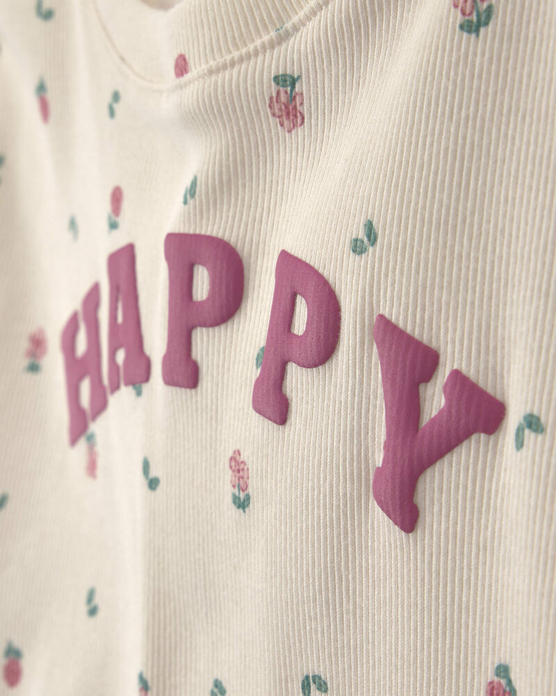 Baby Girl 2-Piece 'Happy' Twill Long-Sleeve Top & Pant Set - Pink/Cream, image 4 of 7 slides