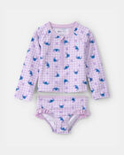 Toddler Girl 2-Piece Disney&copy; Lilo & Stitch Gingham Long-Sleeve Rashguard Swimsuit Set - Purple, image 1 of 3 slides