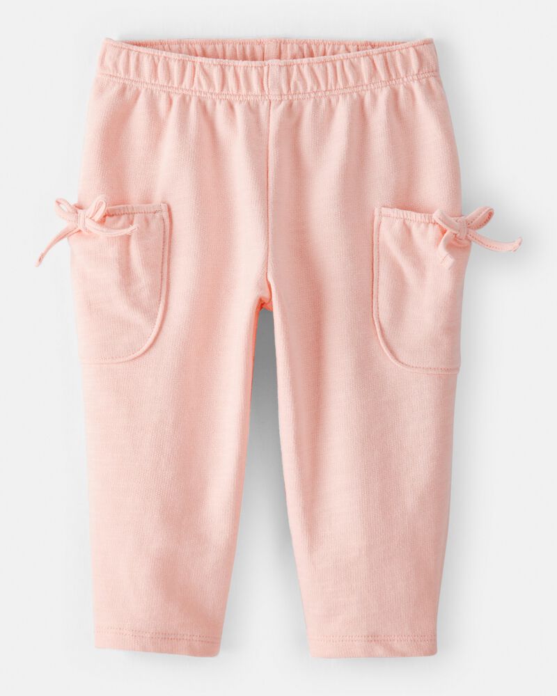 Baby Girl Bow Pocket French Terry Pants - Coral, image 1 of 5 slides