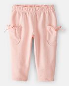 Baby Girl Bow Pocket French Terry Pants - Coral, image 1 of 5 slides