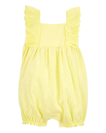 Baby Eyelet Flutter-Sleeve Romper -Yellow, 