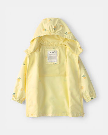 Toddler Girl Lemon Print  Rain Jacket- Yellow, 