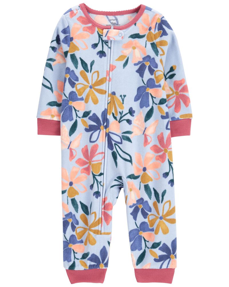 1-Piece Floral Fleece Footless Pyjamas