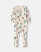 Baby Boy 1-Piece Dino 2-Way Zip DreamPlush Snug Fit Footed Pyjama - Cream, image 1 of 5 slides