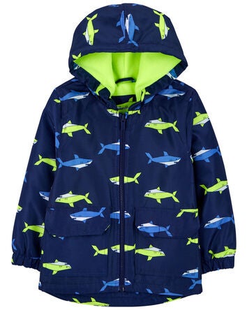 Toddler Shark Print Rain Jacket, 