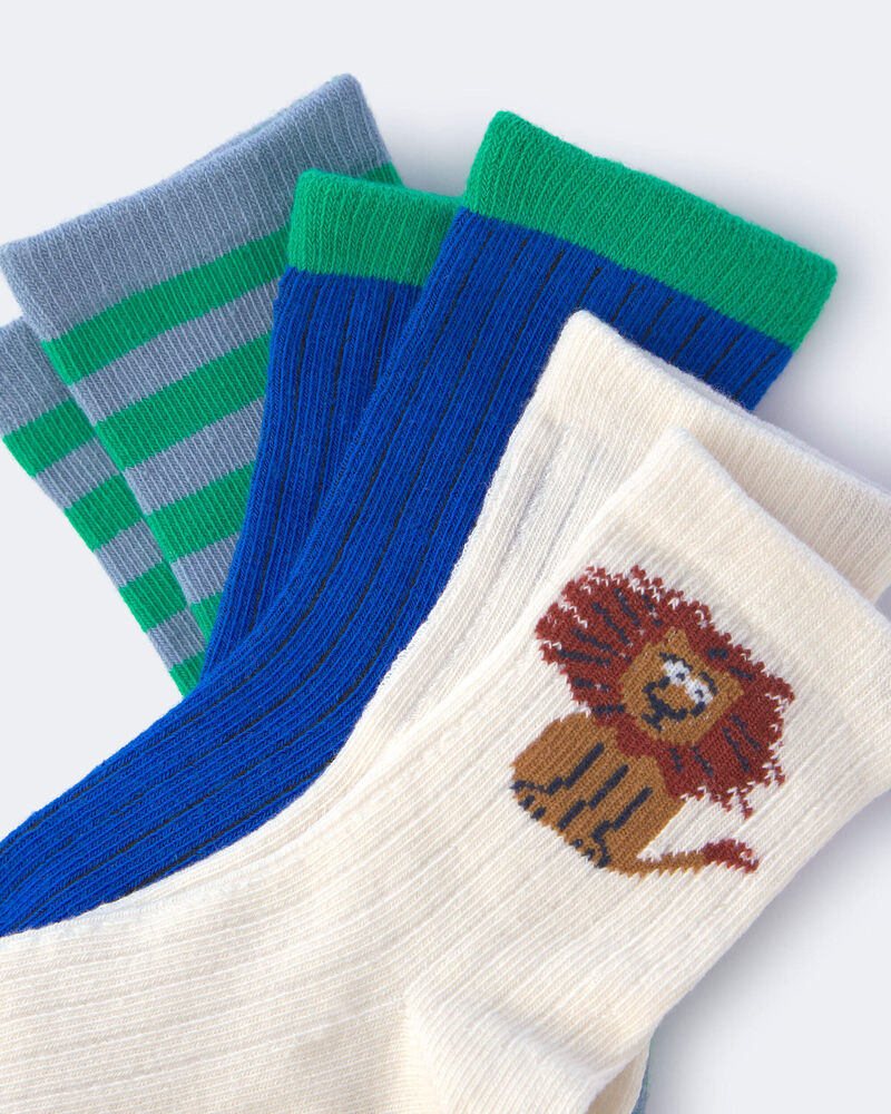 Tout-petit gar&ccedil;on - Emballage 3 paires de chaussettes mi-mollet &agrave; motif lion et rayures, image 2 sur 3 diapositives