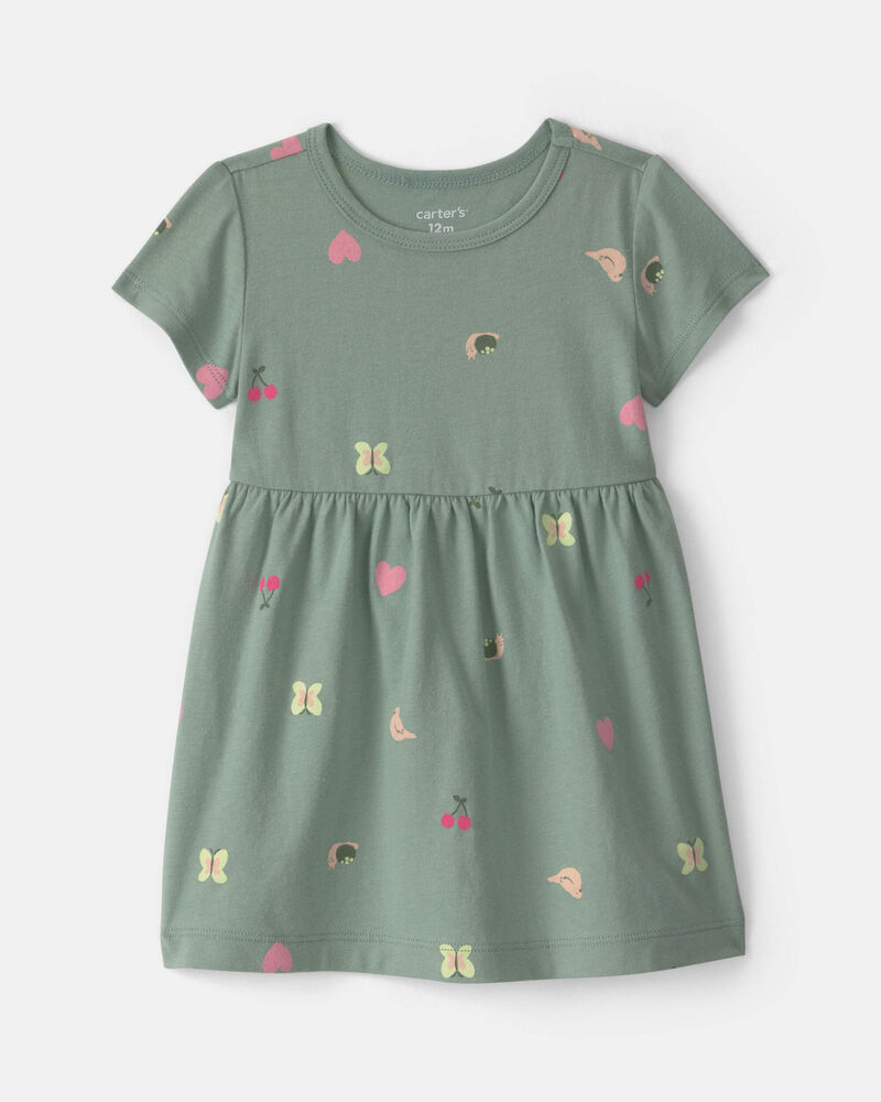 B&eacute;b&eacute; fille - Robe manches courtes &agrave; motif papillon &ndash; Vert, image 1 sur 3 diapositives
